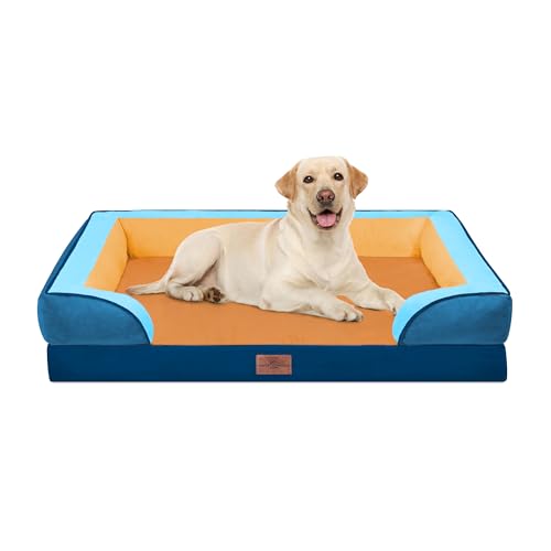 Orthopedic Dog Bed for Extra Large Dogs with Bolster (42.0"L x 30.0"W x 8.5"Th / Golden Harbor)