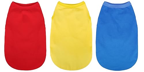 3 Pieces Plain Dog Shirt Sleeveless Puppy Cotton Dog Shirts Breathable Pet Apparel Tank Top Colorful Puppy Sweatshirt Clothes for Small Medium Dogs Red Yellow and Blue XL (XL-(22~29lb) | Chest(~22") / Red Yellow Blue)