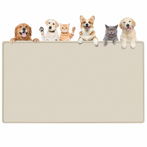 Dog Food Mat 51''x25.6'' Extra Large Dog Mat for Food and Water (51"L x 25.6"W / Beige)