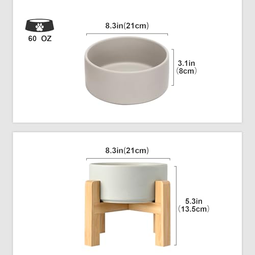 Ceramic Elevated Dog Bowls 2 Pack (Large - 7.6 CUPS*2 / Grey)