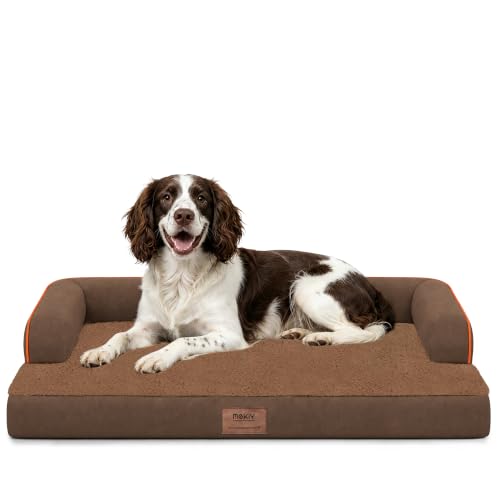 Orthopedic Waterproof Dog Bed with Bolster for Extra Large Size Dogs (48.0"L x 33.0"W x 7.5"Th / Coffee)