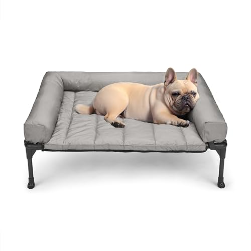 Outdoor Elevated Dog Bed with Waterproof Bolster Cushion (Light Grey / 32.0"L x 25.0"W x 7.0"Th)