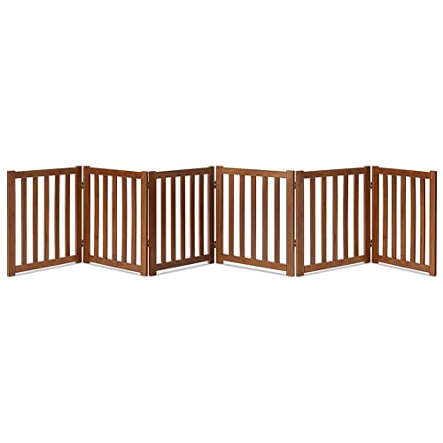 Wooden Free Standing Dog Gate 120" W x 24" H (Brown Oak / 120"W x 24"H)