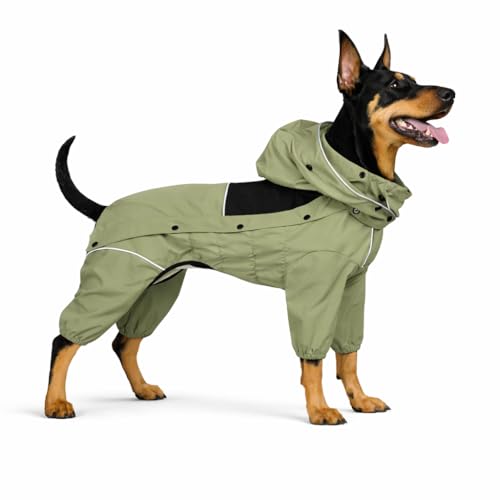 Waterproof Dog Raincoat with Removable Hood (Sage Green / 4XL (Back 23.5"))