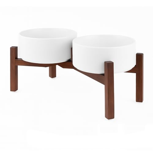 Raised Ceramic Dog Bowls Set with Non (42.27 Oz / White)