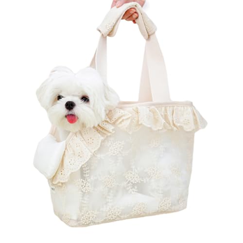 Dog Carrier for Small Dogs Rabbit cat with Lace Design (Beige Lace / 9.4"L x 5.9"W x 9.4"H)