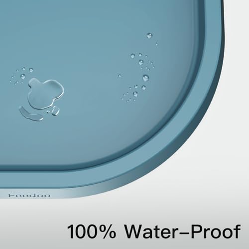 Pet Feeding Mat [Warped Resistant Raised Edge] (23.5"L x 13.5"W / Blue)