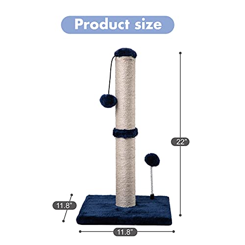 Cat Scratching Post Premium Basics Kitten Scratcher Sisal Scratch Posts with Hanging Ball 22 in for Kittens or Smaller Cats (22 inches for kitten / Navy)