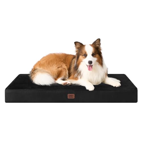 Large Memory Foam Dog Crate Bed Washable (Black / 35*23*3 Inches)