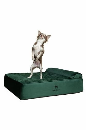 Dog Bed 28x23x7.5 Inch (Velvet - Dark Green / Medium)