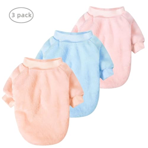 Dog Sweater 3 Pack for Small Dog Girls (Ballet pink,Lightblue,Peach / Large)
