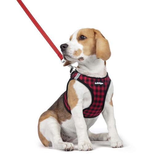 Dog Harness Medium Sized and Leash Set (Red Check / L (chest: 18.2 - 20.5"))