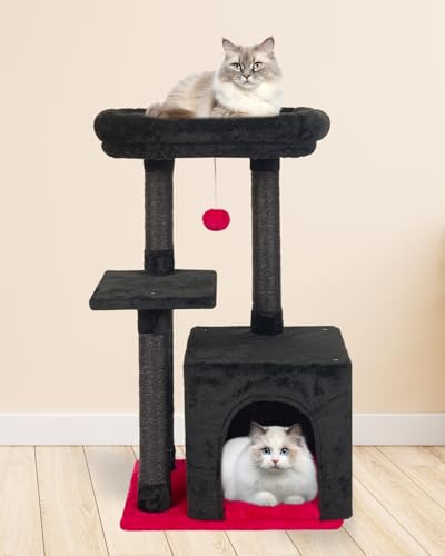 Cute Cat Tree Kitten Cat Tower Condo Cat Furniture Sisal Scratching Posts K (RedBlack)