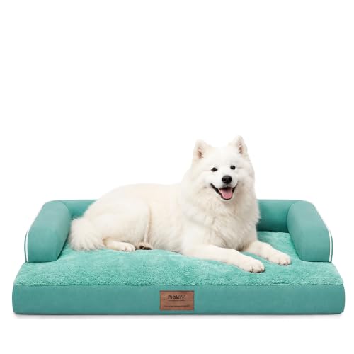 Orthopedic XL Dog Bed with Bolster for Extra Large Size Dogs (42.0"L x 30.0"W x 8.0"Th / Aqua Blue)