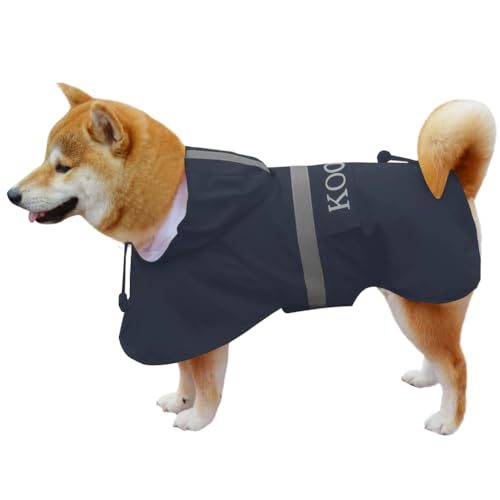 Dog Raincoat Waterproof Hooded (Navy Blue / 3XL-Fit for 33 to 44 pounds)