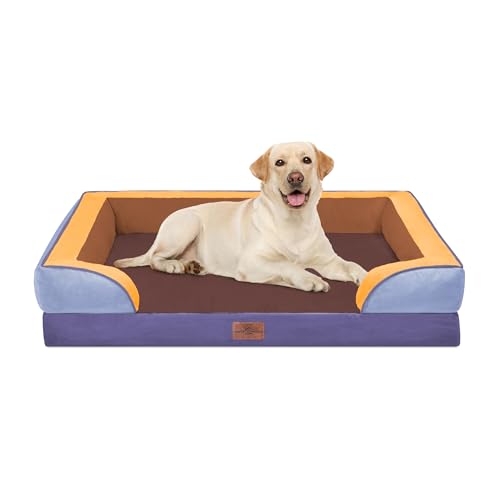 Orthopedic Dog Bed for Extra Large Dogs with Bolster (42.0"L x 30.0"W x 8.5"Th / Honey Lavender)