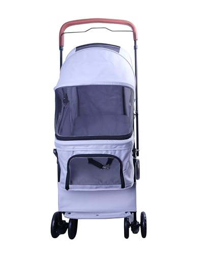 Pet Stroller 4 Wheels for Cats and Dogs (Reversible Handle / Silver)