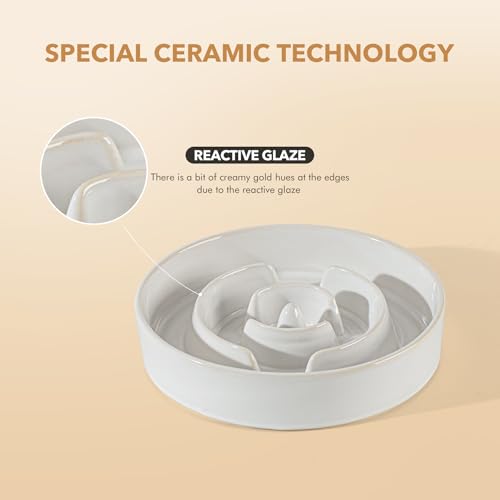 Raised Slow Feeder Dog Bowls (2 x White + Stand - A / M- 7.3inch / 1.2 Cups)