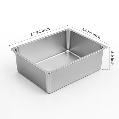 Large High Sided Stainless Steel Cat Litter Box (17.52" L x 13.58" W x 5.9" H)
