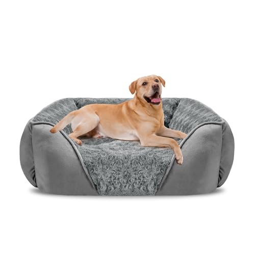 XX Large Dog Bed Rectangle Washable Orthopedic Soft Calming Sleeping Durable Pet Cuddler with Anti (XXL(42"x 30"x 10") / Light Grey)