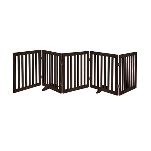 24”H Free Standing Pet Gate for Dog Cat (Espresso / 100"W×24"H)