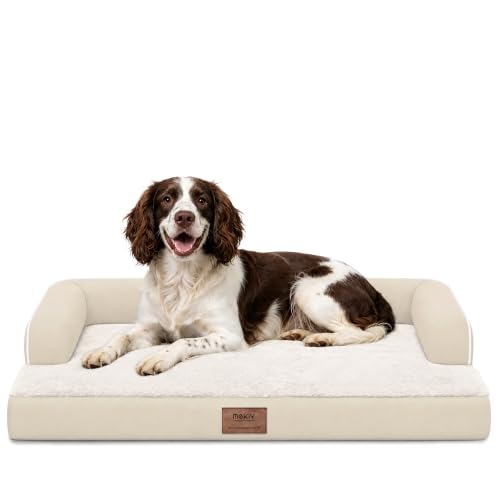 Orthopedic Waterproof Dog Bed with Bolster for Extra Large Size Dogs (48.0"L x 33.0"W x 7.5"Th / Beige)