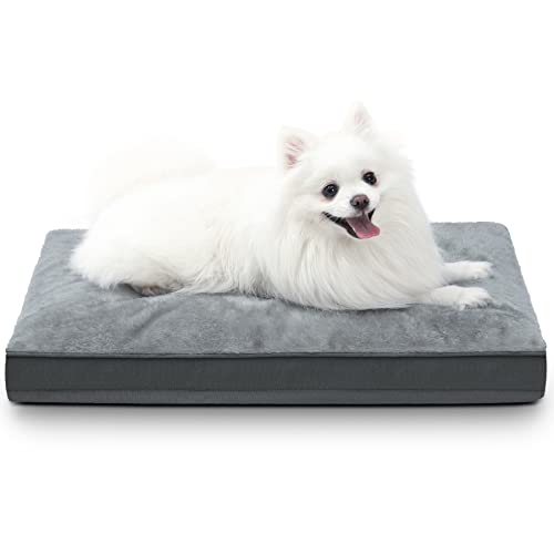Waterproof Small Dog Bed for Crate with Washable Cover (23.0"L x 17.0"W x 3.0"Th / Grey)