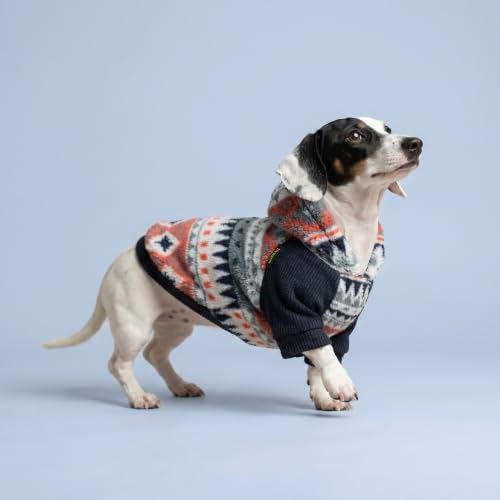 Geometric Stripe Fleece Dog Hoodie (X-Large / Blue-Grey)