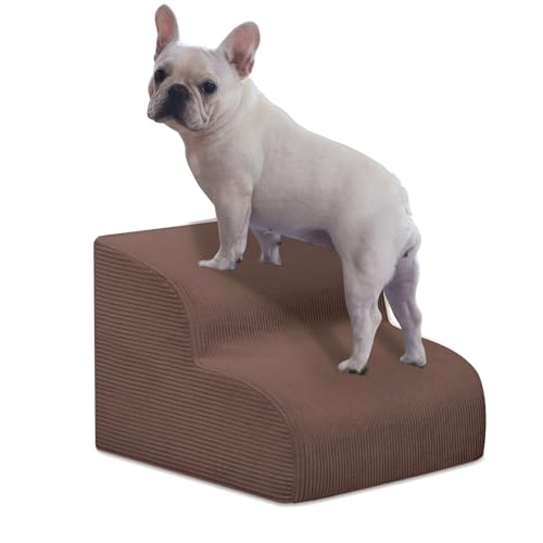 2 Step Dog Stairs Pet Ramp for High Beds (Coffee / 2-Step 11.8"H)