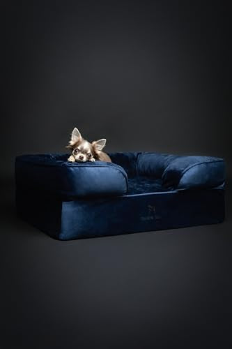 Dog Bed 28x23x11 Inch (Velvet - Navy Blue / Medium)