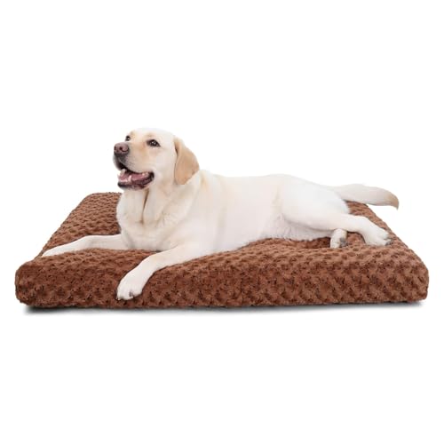 Washable Dog Bed Medium Size Dog Crate Bed Pet Mat 35"x23" Brown (Brown / 35.0"L x 23.0"W x 3.5"Th)