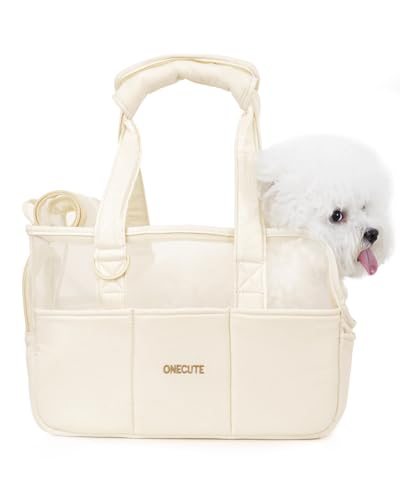 Dog Purse Carrier for Small Dogs Rabbit cat with Large Pockets (Beige Mesh / 13.6"L x 6.5"W x 10.0"H)