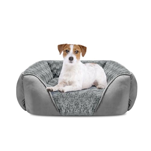 Medium Dog Bed Rectangle Washable Orthopedic Soft Calming Sleeping Durable Pet Cuddler with Anti (M(25"x 21"x 8") / Light Grey)