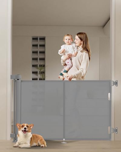 59 inch Reinforced Retractable Baby Gates 34 inch Tall (Gray / 34" Tall x 59" Wide)