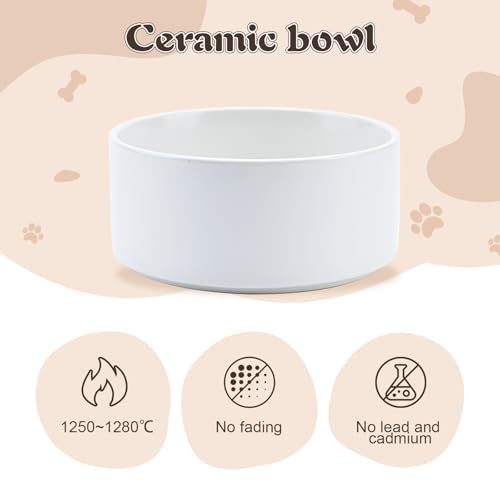 Acacia Wood Stand Dog Bowl Set Raised (28.74 Oz / White)