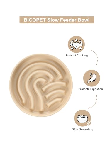 Ceramic Slow Feeder Dog Bowl (Waves-Apricot / Medium)