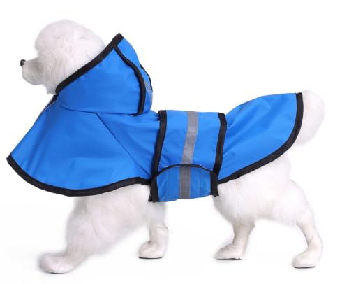 Dog Raincoat Hooded Reflective Waterproof Slicker Poncho (Blue / L(8-9 pound))