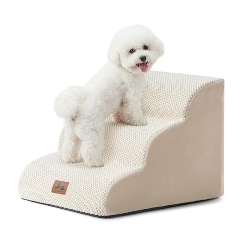 Dog Stairs for Small Dogs 13.5” H (Beige / 18"D x 15"W x 13.5"H)