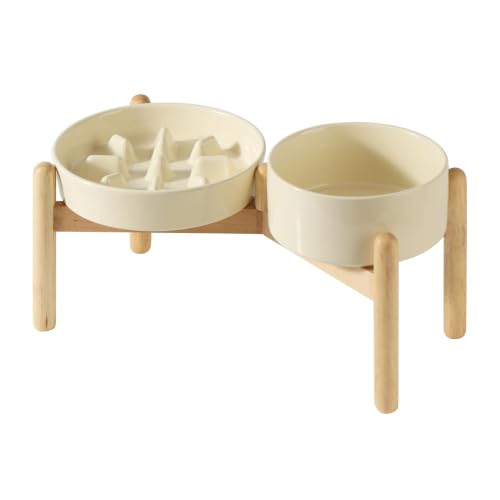 Elevated Slow Feeder Dog Bowls (Light Yellow)