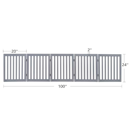 24”H Free Standing Pet Gate for Dog Cat (Gray / 100"W×24"H)