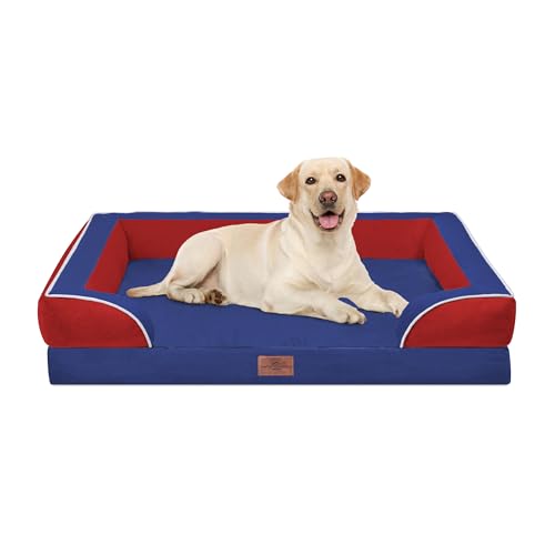 Orthopedic Dog Bed for Extra Large Dogs with Bolster (42.0"L x 30.0"W x 8.5"Th / Classic Tri-Color)