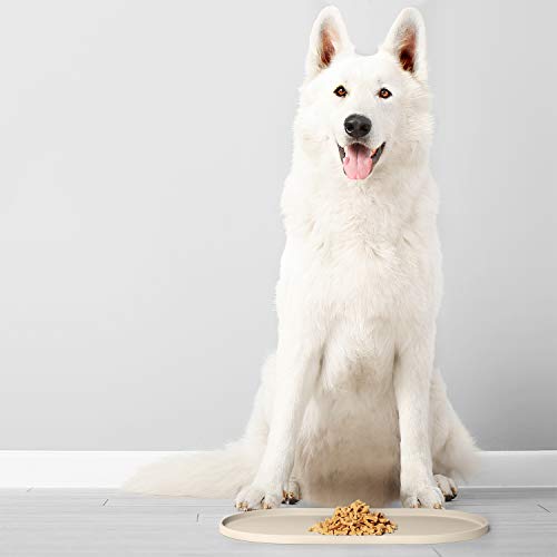 Dog Food Mat Waterproof Dog Bowl Mat (24x14 Inch (Pack of 1) / White Sand)