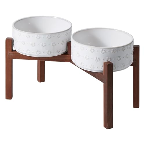 Elevated Dog Bowls (Double Bowls with Stand- Arctic White / 7.6CUPS)
