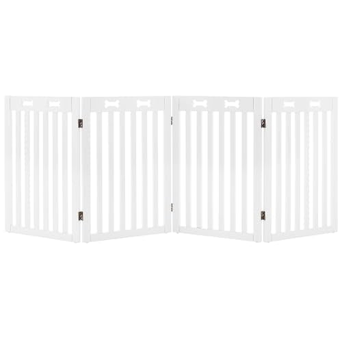 29.5'H Free Standing Tall Wooden White Dog Cat Gate (Black / 80"W×29.5"H)