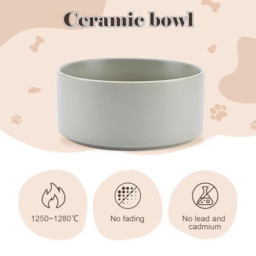 Ceramic Dog Bowls with Acacia Wood Stand (28.74 Oz / Gray)