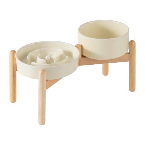 Elevated Slow Feeder Dog Bowls (Light Yellow)