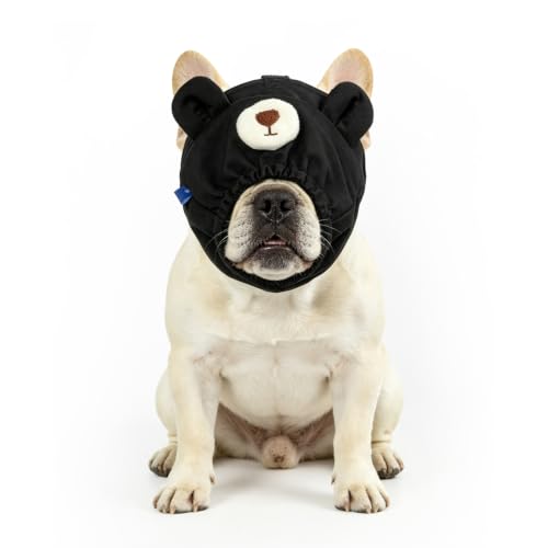 Dog Calming Cap Eye Mask Nylon Shading Pet Anxiety Mask Muzzle for Grooming Anti Car Sickness (Black Bear / M)
