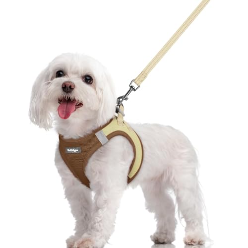 Dog Harness Medium Sized and Leash Set (Brown & Beige / M (chest: 16 - 18.5"))