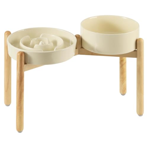 Elevated Slow Feeder Dog Bowls (Light Yellow)