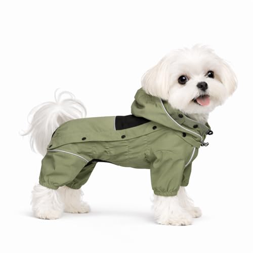 Waterproof Dog Raincoat with Removable Hood (Sage Green / XXS (Back 9"))